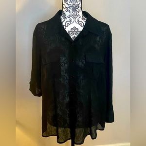 Sheer tab sleeve button front top